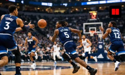 Minnesota Timberwolves fast break with ball movement and transition offense during NBA game