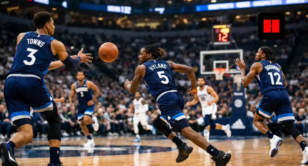 Minnesota Timberwolves fast break with ball movement and transition offense during NBA game