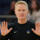 Steve Kerr Warriors future as Golden State coach with Stephen Curry during NBA game