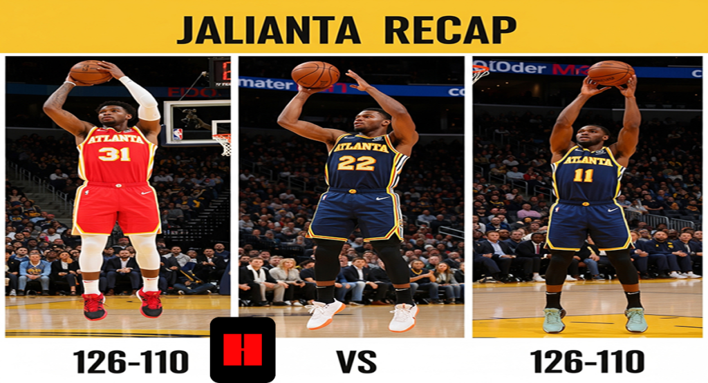 Jalen Johnson shooting during Atlanta Hawks vs Golden State Warriors game, Hawks win 126-110 recap image