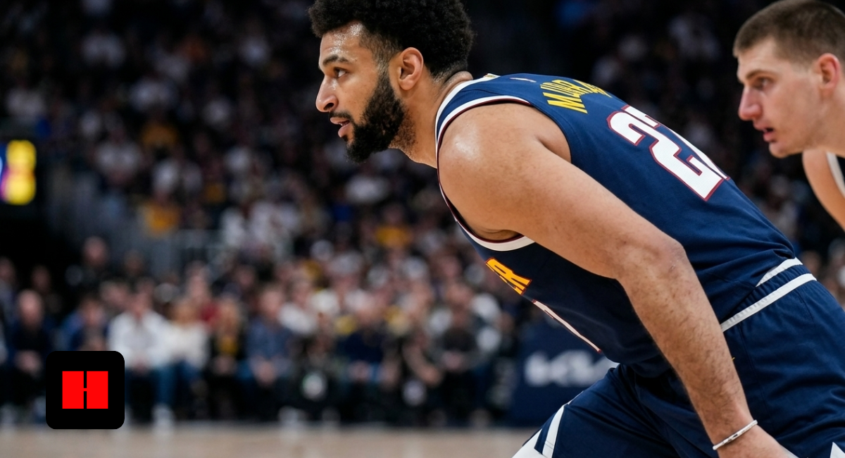 Denver Nuggets guard drives forward during game action after explosive 53-point performance in high-scoring matchup