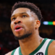 Giannis Antetokounmpo close-up during Milwaukee Bucks game showing intense focus on court