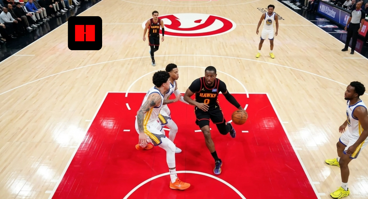 Atlanta Hawks guard drives into the paint against Golden State Warriors defenders during 126-110 win in 2026 matchup