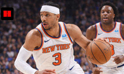 Josh Hart dribbling basketball during NBA game with New York Knicks teammate running behind on court action scene
