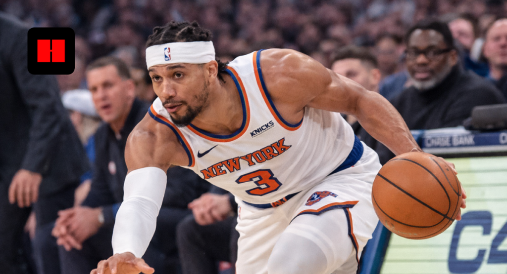 Josh Hart of the New York Knicks dribbling the basketball during an NBA game action shot