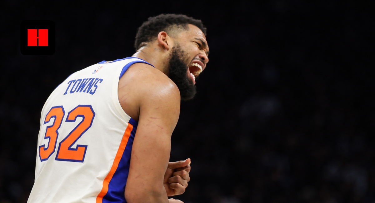 Karl-Anthony Towns celebrating during New York Knicks NBA game