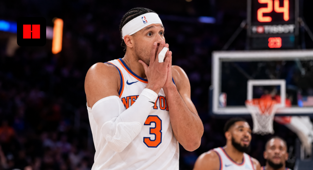 New York Knicks player reacting emotionally during an NBA game on the basketball court