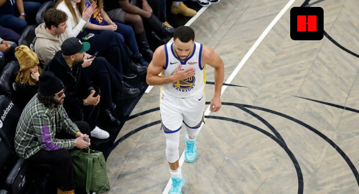 Stephen Curry walking off the court during a Golden State Warriors game amid injury absence in 2026