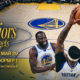 Warriors versus Nuggets basketball game promo featuring Draymond Green and Gary Payton II.