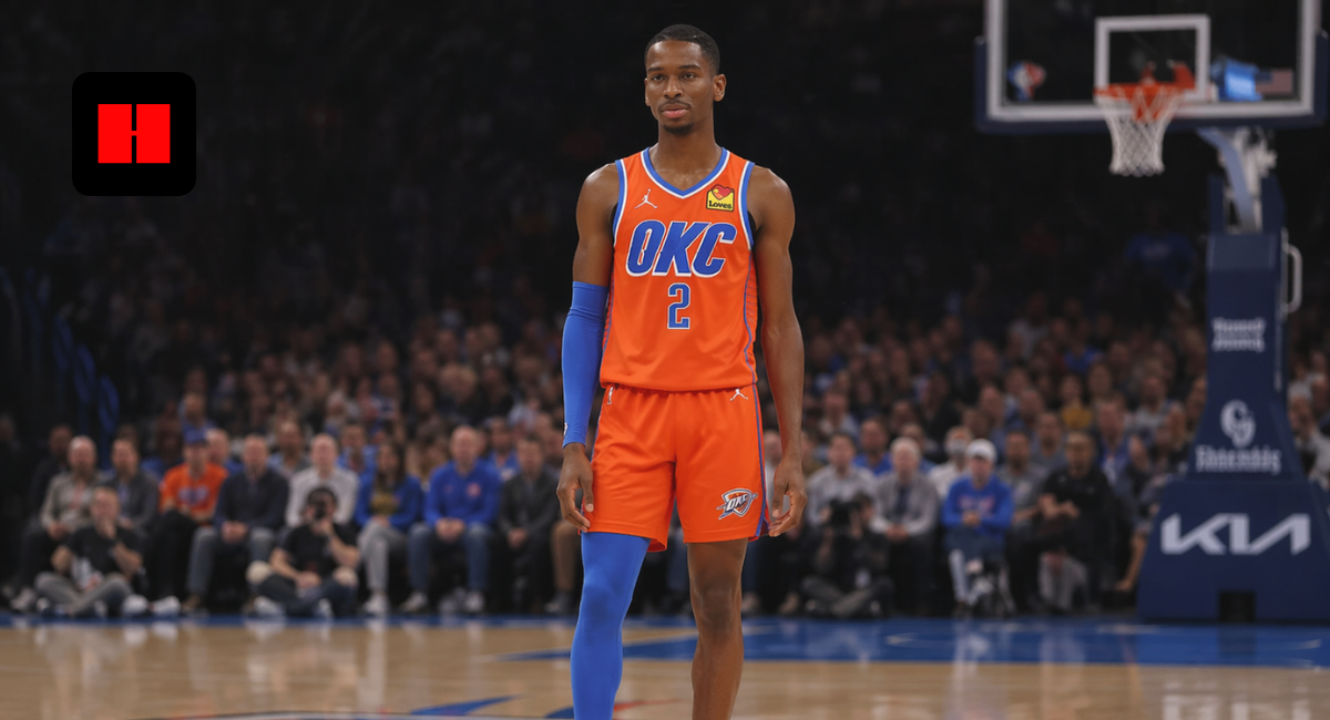 Oklahoma City Thunder basketball player standing on court during NBA game with arena background and new camera angle view