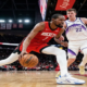 Kevin Durant drives past a Utah Jazz defender during Rockets vs Jazz game in Houston, part of rockets vs jazz recap 2026