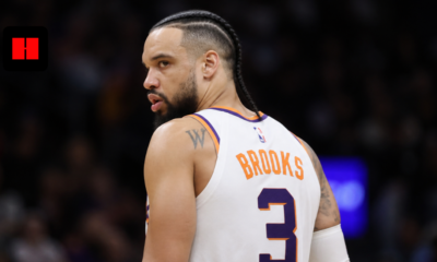 Dillon Brooks of the Phoenix Suns looking over his shoulder during an NBA game in 2026