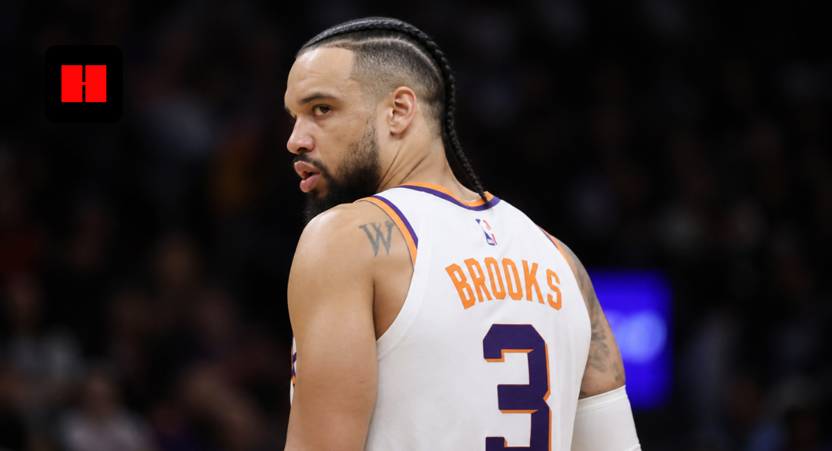 Dillon Brooks of the Phoenix Suns looking over his shoulder during an NBA game in 2026